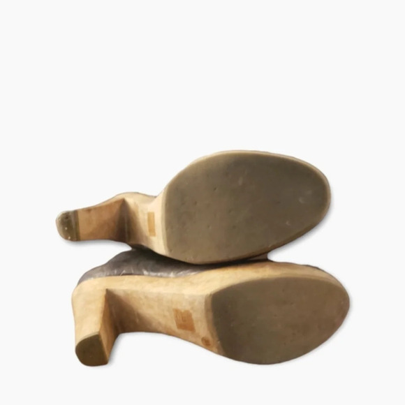 Theory Boots Women's Size 8.5 Dark Brown Textured Leather Wooden Heel - Picture 5 of 10